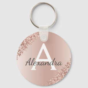 Rosa Rose Gold Imitat Edelstahl Monogramm Schlüsselanhänger