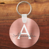 Rosa Rose Gold Imitat Edelstahl Monogramm Schlüsselanhänger (Vorderseite)