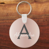 Rosa Rose Gold Imitat Edelstahl Monogramm Schlüsselanhänger (Vorderseite)