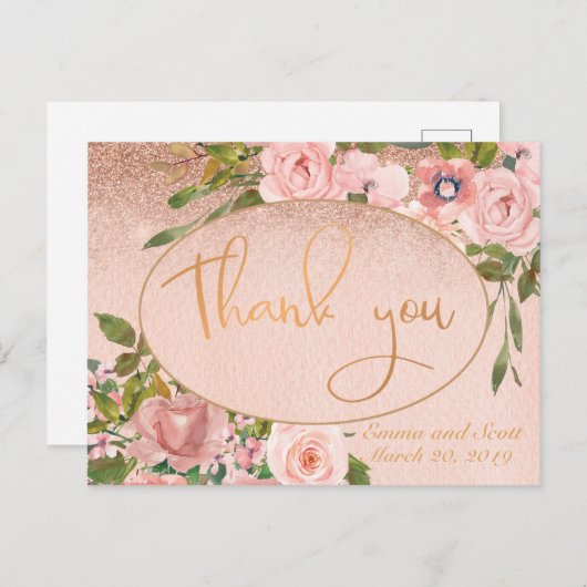 Rosa Rose Gold Kupfer Vielen Dank für Ihre Hochzei Postkarte (Vorne/Hinten)
