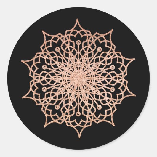 Rosa Rose Gold Liz Mandala Black Runder Aufkleber (Vorderseite)