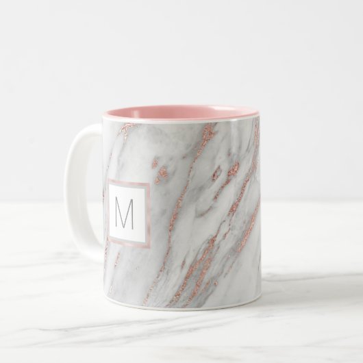 Rosa Rose Gold Marmorplatte Grau MONOGRAM Zweifarbige Tasse (Vorderseite Links)