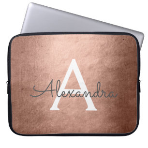 Rosa Rose Gold Metallfolie Mit Monogramm Laptopschutzhülle