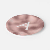 Rosa Rose Gold Metallic Foil Monogram Birthday Pappteller (Schrägansicht)