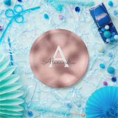 Rosa Rose Gold Metallic Foil Monogram Birthday Pappteller (Party)