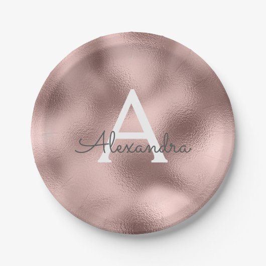 Rosa Rose Gold Metallic Foil Monogram Birthday Pappteller (Vorderseite)