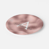 Rosa Rose Gold Metallic Foil Monogram Birthday Pappteller (Schrägansicht)