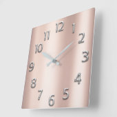 Rosa Rose Gold Metallic Silver Gray Blush Girly Quadratische Wanduhr (Winkel)