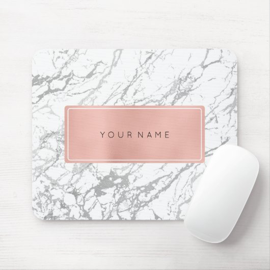 Rosa Rose Gold Metallische Minimal weißer Marmor G Mousepad (Mit Mouse)