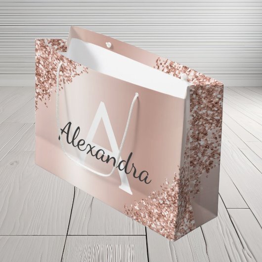 Rosa Rose Gold Metallischer Glitzer Mit Monogramm Große Geschenktüte