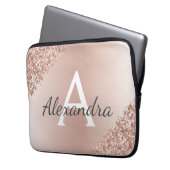 Rosa Rose Gold Metallischer Glitzer Monogramm Laptopschutzhülle (Vorderseite Links)