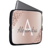 Rosa Rose Gold Metallischer Glitzer Monogramm Laptopschutzhülle (Vorne Rechts)