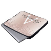 Rosa Rose Gold Metallischer Glitzer Monogramm Laptopschutzhülle (Vorne Knopf)