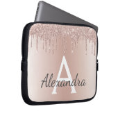 Rosa Rose Gold Metallischer Glitzer Monogramm Laptopschutzhülle (Vorne Rechts)