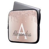 Rosa Rose Gold Metallischer Glitzer Monogramm Laptopschutzhülle (Vorderseite Links)