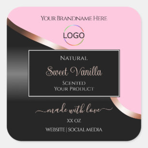 Rosa Rose Gold mit Logo-Produktkennzeichnungen Quadratischer Aufkleber