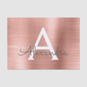 Rosa Rose Gold Modernes Metal Monogramm Seidenpapier