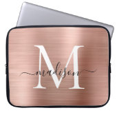 Rosa Rose Gold Monogram Girly Script Bürstenmetall Laptopschutzhülle (Vorderseite)