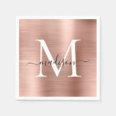 Rosa Rose Gold Monogram Girly Script Bürstenmetall Serviette (Vorderseite)