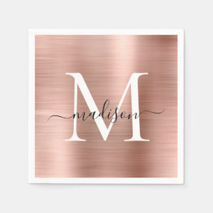 Rosa Rose Gold Monogram Girly Script Bürstenmetall Serviette