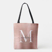 Rosa Rose Gold Monogram Glam Brushed Metal Script Tasche (Rückseite)