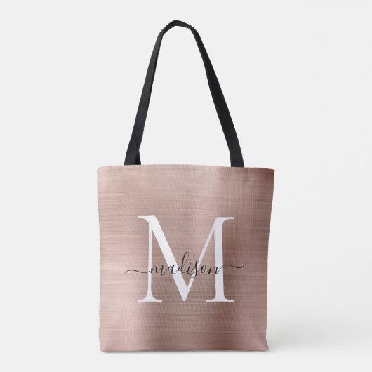 Rosa Rose Gold Monogram Glam Brushed Metal Script Tasche (Rückseite)