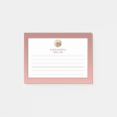 Rosa Rose Gold Monogram Lined Post-it Klebezettel (Vorderseite)