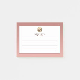 Rosa Rose Gold Monogram Lined Post-it Klebezettel