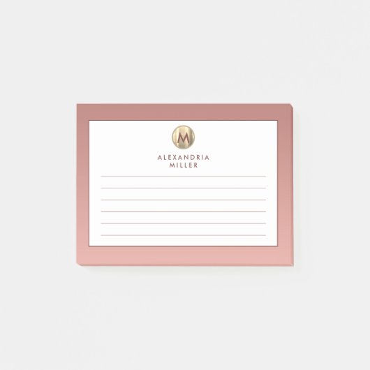 Rosa Rose Gold Monogram Lined Post-it Klebezettel (Vorderseite)