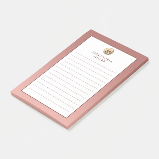 Rosa Rose Gold Monogram Lined Post-it Klebezettel (angewinkelt)