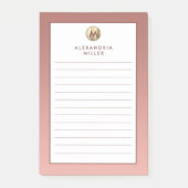 Rosa Rose Gold Monogram Lined Post-it Klebezettel (Vorderseite)