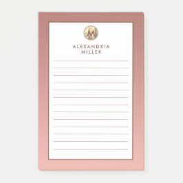Rosa Rose Gold Monogram Lined Post-it Klebezettel