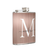 Rosa Rose Gold Monogramm Script aus gebürstetem St Flachmann (Rechts)