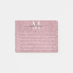 Rosa-Rose-Gold-Monogramm-Skript-Glitzer Post-it Klebezettel