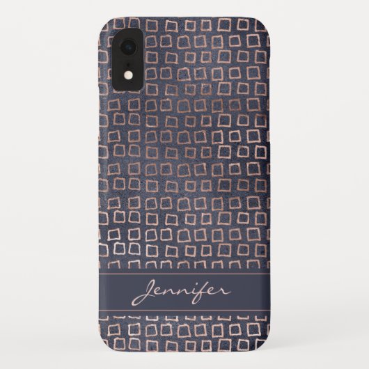 Rosa Rose Gold Navy Blau Geometrisches Quadrat Mus Case-Mate iPhone Hülle (Rückseite)