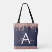 Rosa Rose Gold Navy Blue Glitzer Elegantes Monogra Tasche (Rückseite)