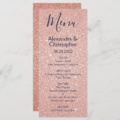 Rosa Rose Gold Navy Blue Glitzer Hochzeitsmenü Menükarte (Vorne/Hinten)