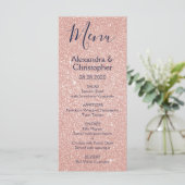 Rosa Rose Gold Navy Blue Glitzer Hochzeitsmenü Menükarte (Stehend Vorderseite)