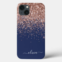Rosa Rose Gold Navy Blue Glitzer Monogram Ca
