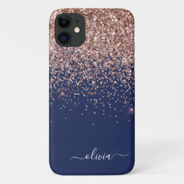 Rosa Rose Gold Navy Blue Glitzer Monogram Case-Mate iPhone Hülle