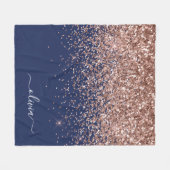 Rosa Rose Gold Navy Blue Glitzer Monogram Fleecedecke (Vorderseite (Horizontal))