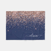 Rosa Rose Gold Navy Blue Glitzer Monogram Fleecedecke (Vorderseite (Horizontal))