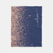 Rosa Rose Gold Navy Blue Glitzer Monogram Fleecedecke (Vorderseite)
