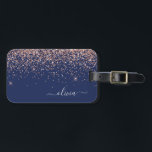 Rosa Rose Gold Navy Blue Glitzer Monogram Gepäckanhänger<br><div class="desc">Rose Gold - Blush Pink und Navy Blue Sparkle Glitzer Monogramm Name Gepäcktasche Tag. Das macht den perfekten 16 Geburtstag,  Hochzeit,  Brautparty,  Babydusche oder Junggeselinnen-Abschied Geschenk für jemanden,  der sein Zimmer stilvoll dekoriert.</div>