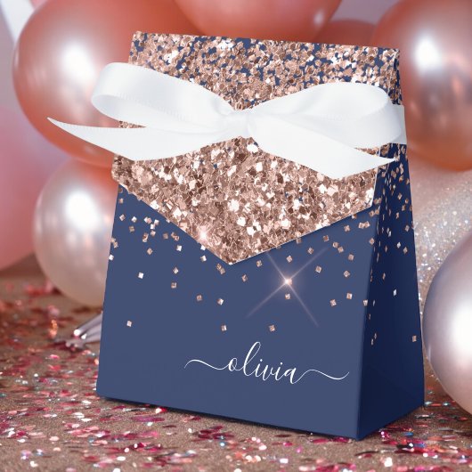 Rosa Rose Gold Navy Blue Glitzer Monogram Geschenkschachtel