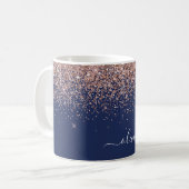 Rosa Rose Gold Navy Blue Glitzer Monogram Kaffeetasse (Vorderseite Links)