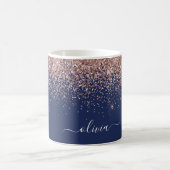 Rosa Rose Gold Navy Blue Glitzer Monogram Kaffeetasse (Mittel)