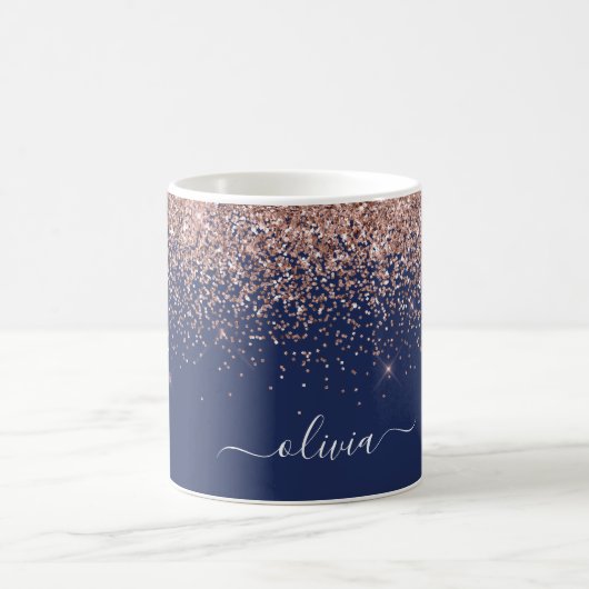 Rosa Rose Gold Navy Blue Glitzer Monogram Kaffeetasse (Mittel)