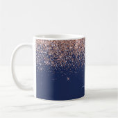 Rosa Rose Gold Navy Blue Glitzer Monogram Kaffeetasse (Links)
