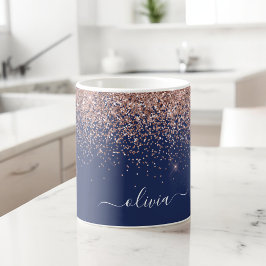 Rosa Rose Gold Navy Blue Glitzer Monogram Kaffeetasse
